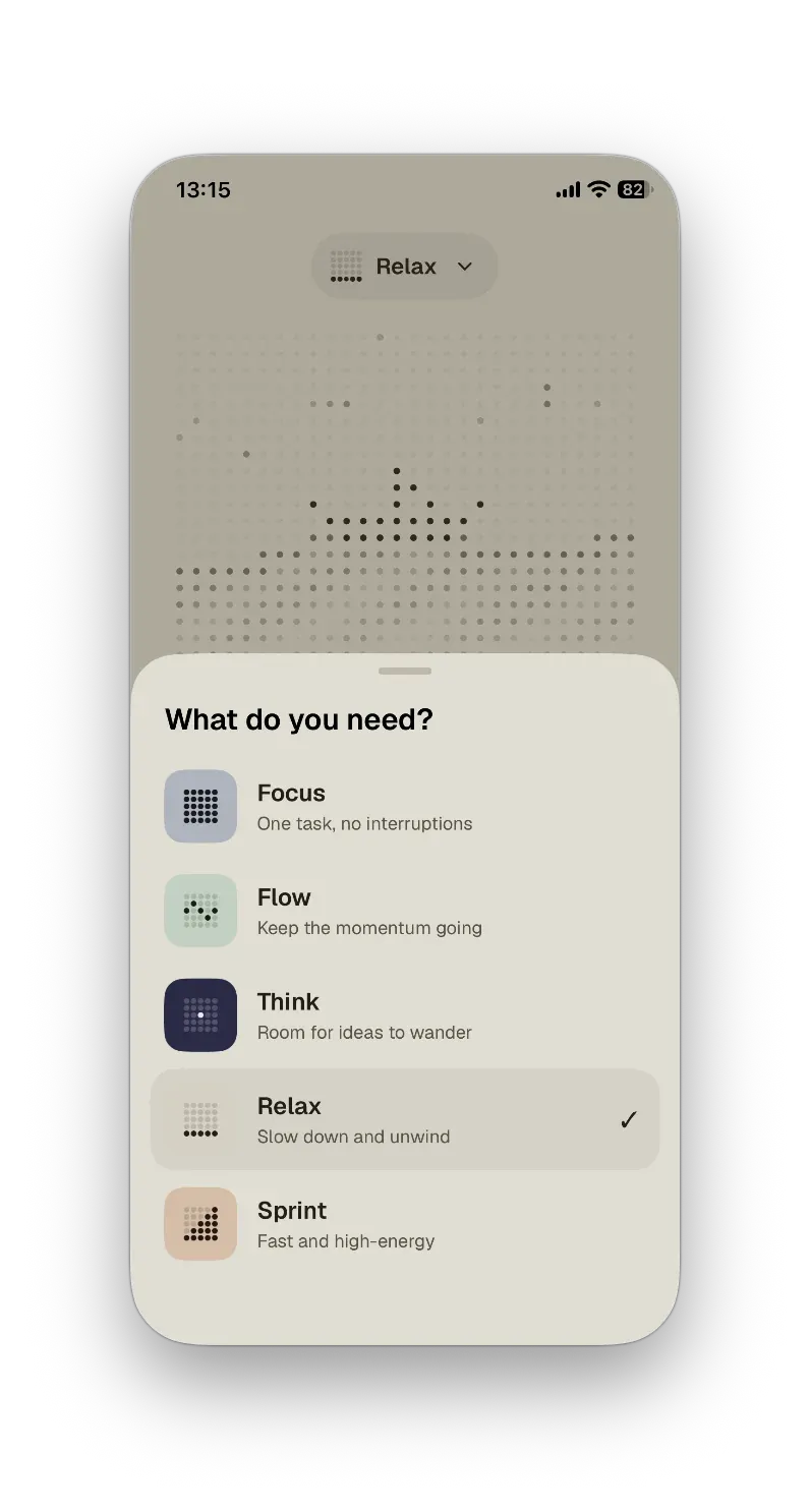 Choosing a mode on iPhone